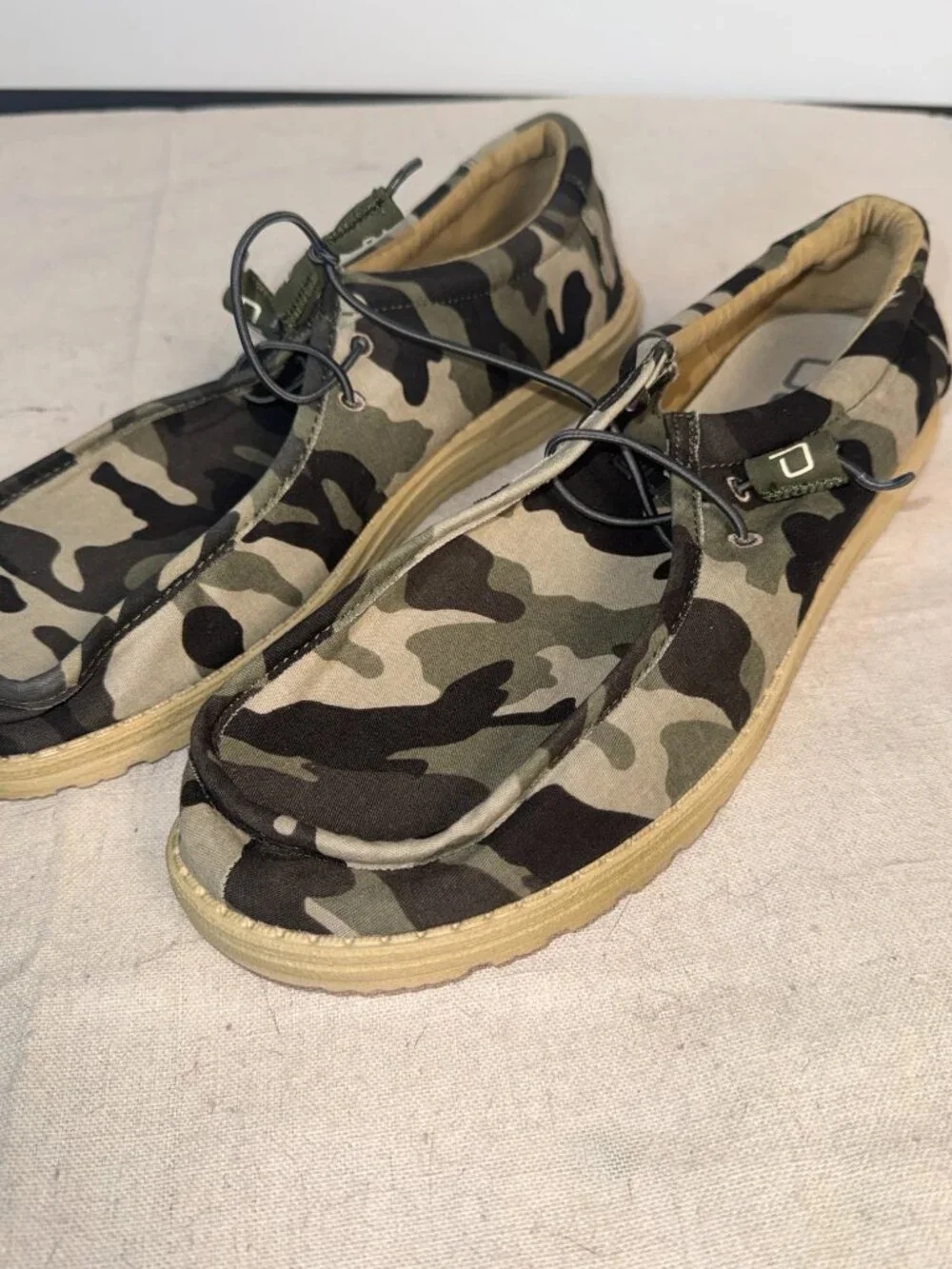 Mens 13 Hey Dude Wally Camo Camouflage Slip On Shoes Black Gray Green Boat Shoes
